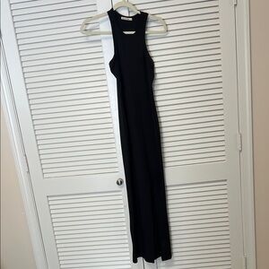 Black Ribbed Maxi Dress with Slit